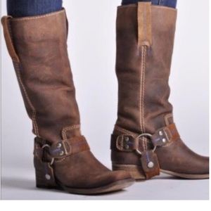 Bed Stu Size 10 Brown Leather Square Toe Harness Boots/Bottle Opener